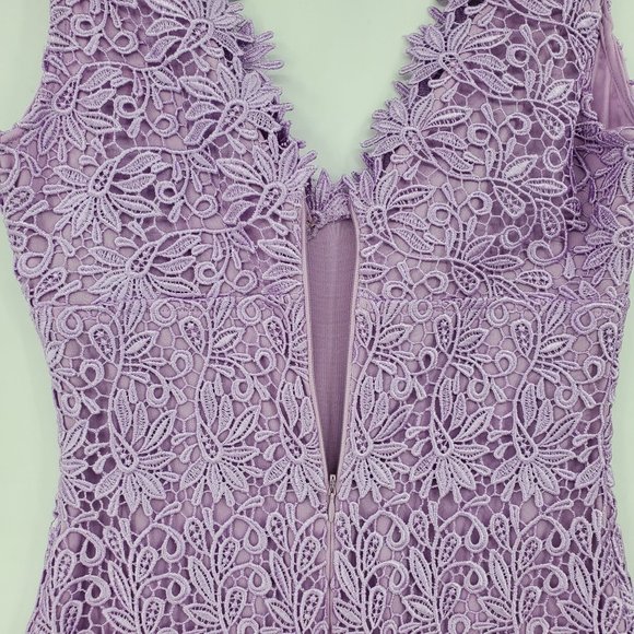 Rubber Ducky Lavender Tatting Lace Sleeveless V Neck Sheath Dress - Picture 4 of 11